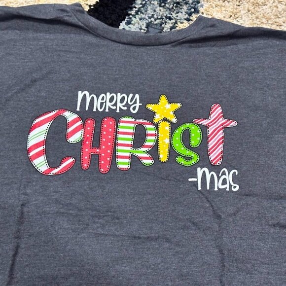 Merry CHRISTmas Colorful text on grey size XL Unisex NWT Eternal Light T-Shirt - Picture 2 of 9